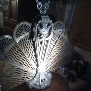 Antique Peacock Fireplace Screen